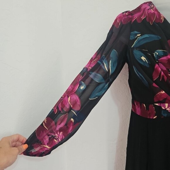 Enfocus Studio Size 4 Sheer Black Wrap Floral Jumpsuit Whimsigoth Fairygrunge - Picture 4 of 14